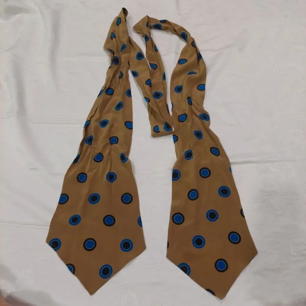 Silk Waist sash Neck Tie Mustard With Blue And Black Dots 105